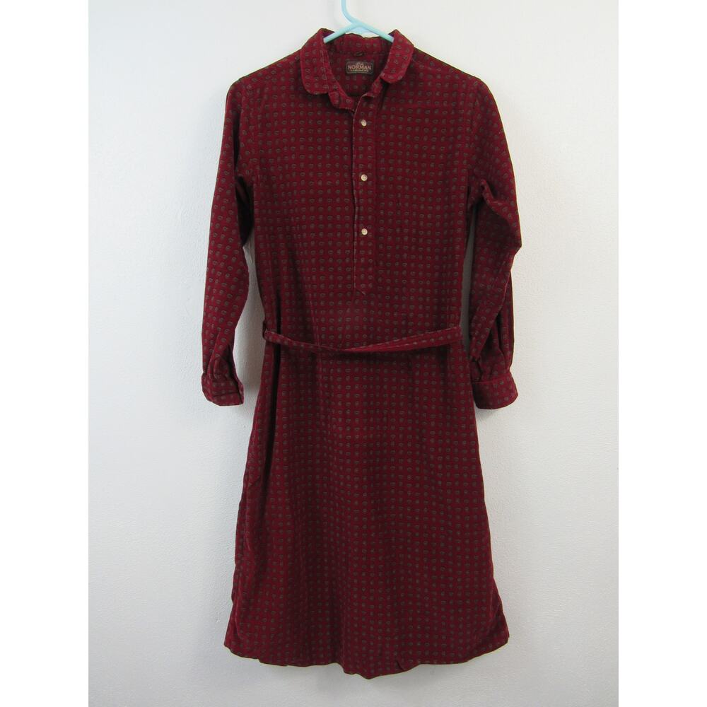 Lady Norman 11/12 Red Paisley Printed Corduroy Long Sleeve Dress Shirt Dress VTG